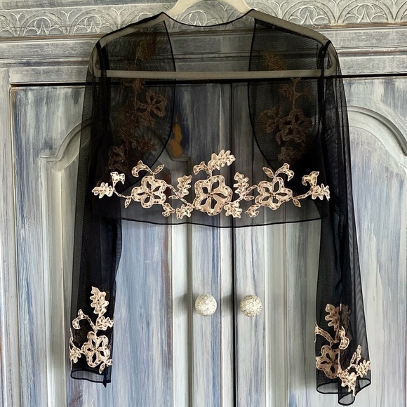 PEARL by Lela Rose Black Ponte Button Front Dress w/Beaded Bolero - Picture 8 of 16